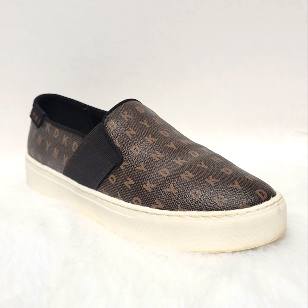 Donna Karan Brown Monogram Slip-On Sneakers